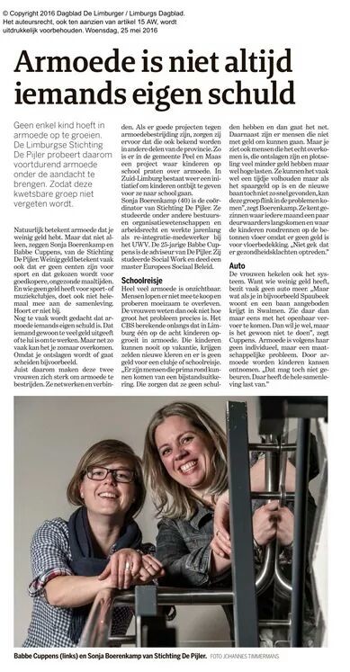 Interview met Stichting de Pijler door De Limburger over de armoedeproblematiek in Limburg!