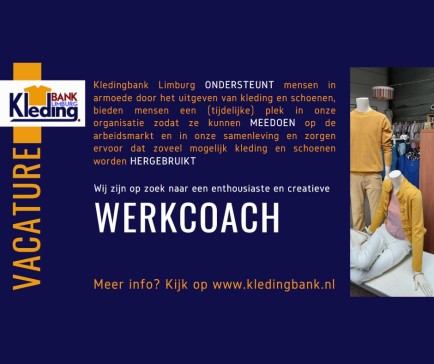 Kledingbank Limburg zoekt een werkcoach (20 uur)