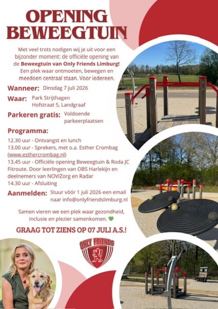 Uitnodiging Opening Beweegtuin Only Friends Limburg.