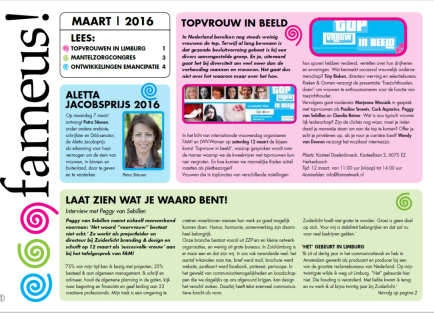 Nieuwsbrief FAMEUS! met o.a. Topvrouwen in Limburg, Mantelzorg en ontwikkelingen emancipatie